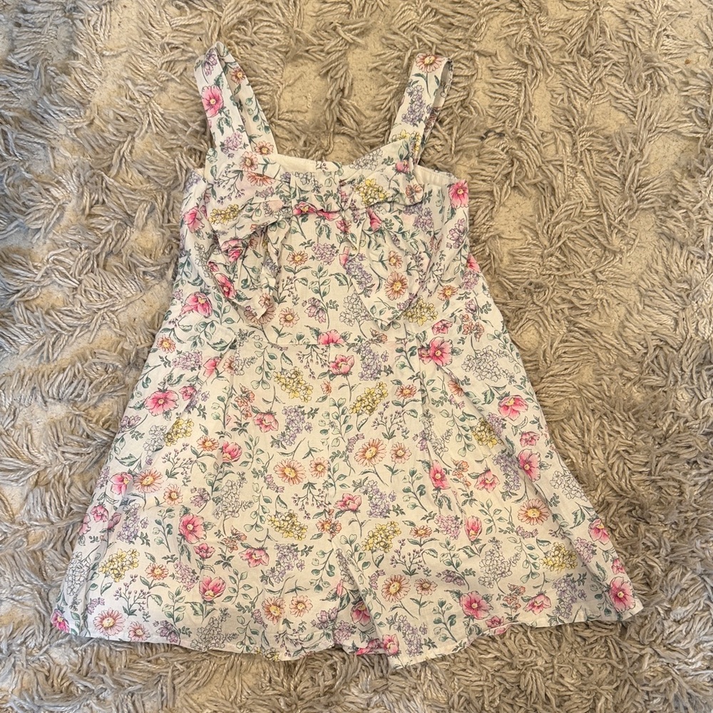 Floral Bow Front Romper — White with Pink, Yellow & Lavender Flowers